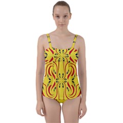 Floral Folk Damask Pattern  Twist Front Tankini Set by Eskimos