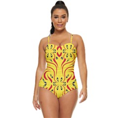 Floral Folk Damask Pattern  Retro Full Coverage Swimsuit