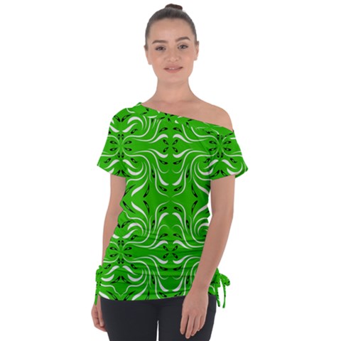 Floral Folk Damask Pattern  Off Shoulder Tie-up Tee by Eskimos