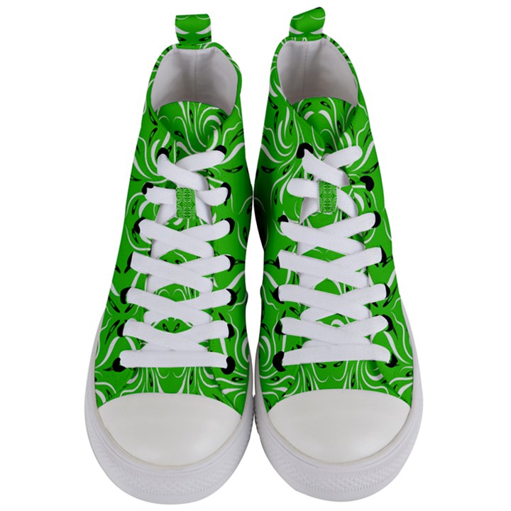 Floral folk damask pattern  Women s Mid-Top Canvas Sneakers