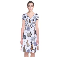 Funny Bunny Short Sleeve Front Wrap Dress by SychEva