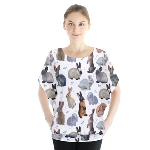 Funny Bunny Batwing Chiffon Blouse by SychEva