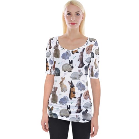 Funny Bunny Wide Neckline Tee by SychEva