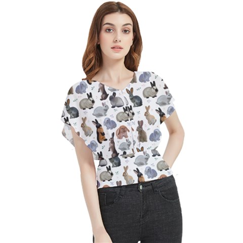 Funny Bunny Butterfly Chiffon Blouse by SychEva