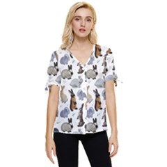 Funny Bunny Bow Sleeve Button Up Top by SychEva