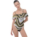 Gold Glitter Marble Background 2 Frill Detail One Piece Swimsuit View1