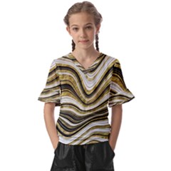 Gold Glitter Marble Background 2 Kids  V-neck Horn Sleeve Blouse