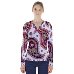 Paisley Pattern V-neck Long Sleeve Top by befabulous