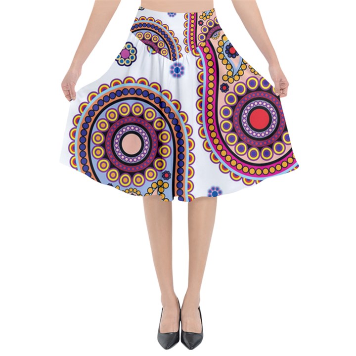 Paisley Pattern Flared Midi Skirt