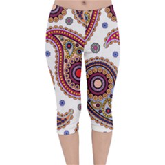 Paisley Pattern Velvet Capri Leggings  by befabulous