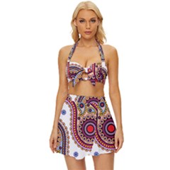 Paisley Pattern Vintage Style Bikini Top And Skirt Set  by befabulous