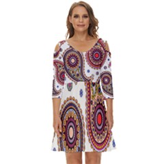 Paisley Pattern Shoulder Cut Out Zip Up Dress