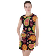 Paisley Pattern Design Drawstring Hooded Dress