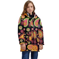 Paisley Pattern Design Kid s Hooded Longline Puffer Jacket by befabulous