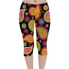 Paisley Pattern Design Velvet Capri Leggings  by befabulous