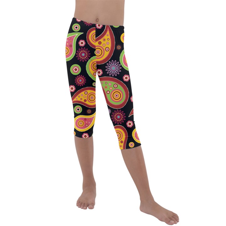 Paisley Pattern Design Kids  Lightweight Velour Capri Leggings 