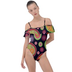 Paisley Pattern Design Frill Detail One Piece Swimsuit by befabulous