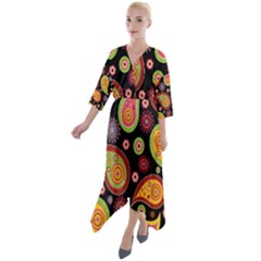 Paisley Pattern Design Quarter Sleeve Wrap Front Maxi Dress