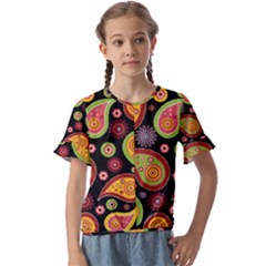 Paisley Pattern Design Kids  Cuff Sleeve Scrunch Bottom Tee