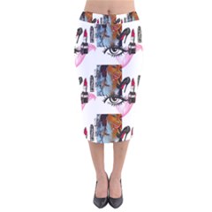 Fashion Faces Velvet Midi Pencil Skirt