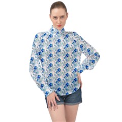 Flowers Pattern High Neck Long Sleeve Chiffon Top