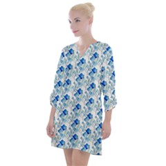 Flowers Pattern Open Neck Shift Dress