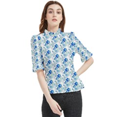 Flowers Pattern Frill Neck Blouse