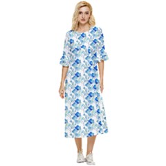 Flowers Pattern Double Cuff Midi Dress by Sparkle