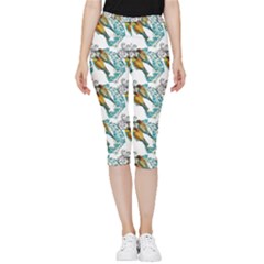 Nature Birds Inside Out Lightweight Velour Capri Leggings 