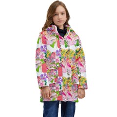 Flowers Pattern Kid s Hooded Longline Puffer Jacket