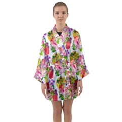 Flowers Pattern Long Sleeve Satin Kimono by Sparkle