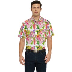 Flowers Pattern Men s Short Sleeve Pocket Shirt 