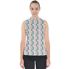 Flowers Pattern Mock Neck Shell Top by Sparkle