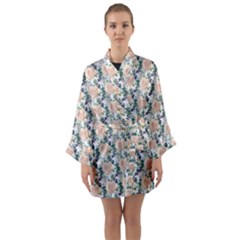 Flowers Pattern Long Sleeve Satin Kimono by Sparkle