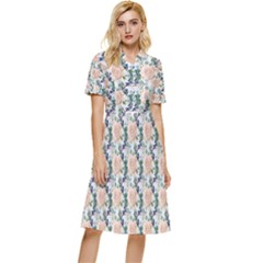 Flowers Pattern Button Top Knee Length Dress