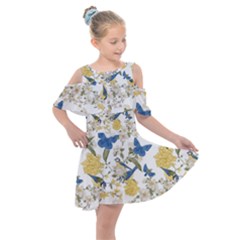 Birds Kids  Shoulder Cutout Chiffon Dress