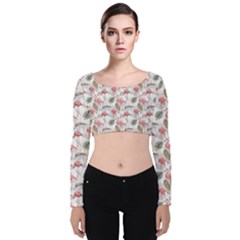 Flamingos Velvet Long Sleeve Crop Top by Sparkle