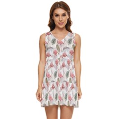 Flamingos Tiered Sleeveless Mini Dress