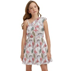 Flamingos Kids  One Shoulder Party Dress