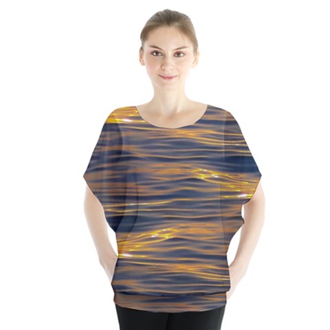 Sunset Waves Pattern Print Batwing Chiffon Blouse by dflcprintsclothing