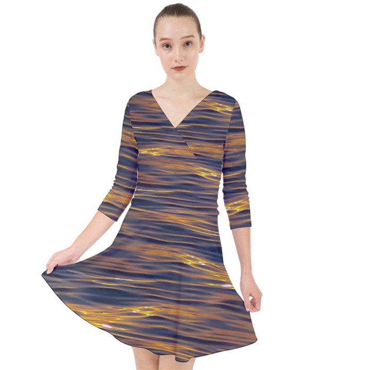 Sunset Waves Pattern Print Quarter Sleeve Front Wrap Dress