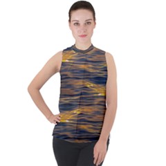 Sunset Waves Pattern Print Mock Neck Chiffon Sleeveless Top by dflcprintsclothing