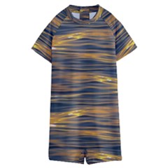 Sunset Waves Pattern Print Kids  Boyleg Half Suit Swimwear