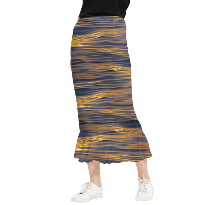 Sunset Waves Pattern Print Maxi Fishtail Chiffon Skirt