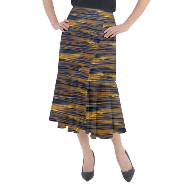 Sunset Waves Pattern Print Midi Mermaid Skirt