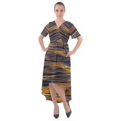 Sunset Waves Pattern Print Front Wrap High Low Dress