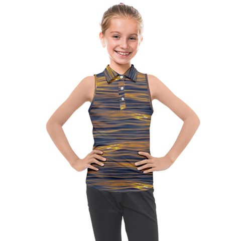 Sunset Waves Pattern Print Kids  Sleeveless Polo Tee by dflcprintsclothing