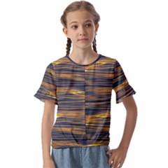 Sunset Waves Pattern Print Kids  Cuff Sleeve Scrunch Bottom Tee