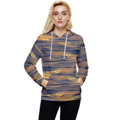 Sunset Waves Pattern Print Women s Lightweight Drawstring Hoodie