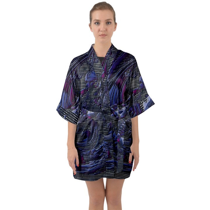 Braille Flow Half Sleeve Satin Kimono 